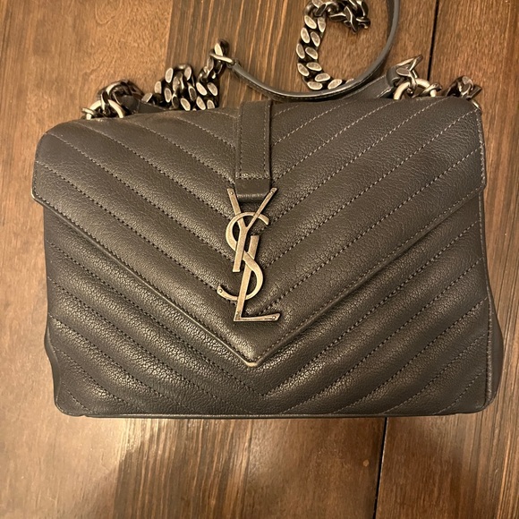 YSL Sheepskin Matelasse Chevron Monogram Medium College Bag - Picture 6 of 12